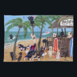 Island Summer Vacation Labradors Painting Kitchen Towel<br><div class="desc">Whimsy and funny Beach Side Labrador Retriever painting painted by Naomi Ochiai from Japan. Black Labrador, Yellow Labrador, Chocolate Labrador are painted in the picture!! Labrador dogs are having lots of fun in the small tropical island for their summer vacation. Sleeping on the deck chair, surf boards, palm trees, cozy...</div>