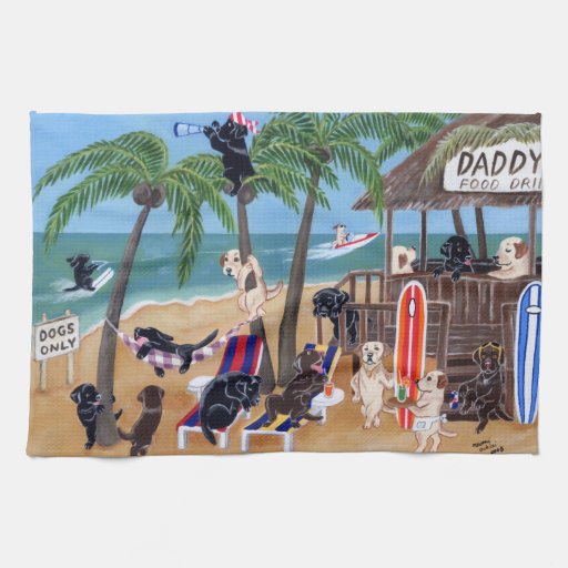 Island Summer Vacation Labradors Painting Kitchen Towels 