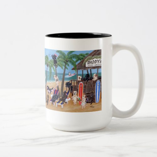 Island Summer Vacation Labradors Painting Two_Tone Coffee Mug