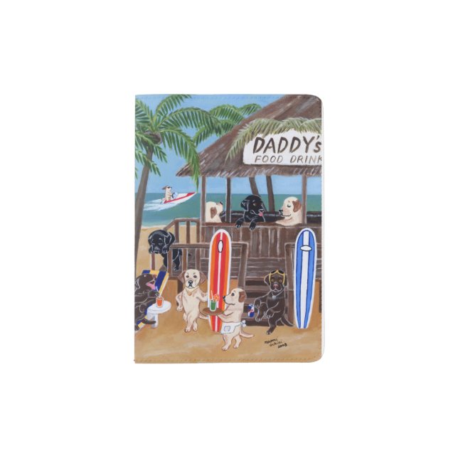 Island Summer Vacation Labradors Passport Case. Holder (Front)