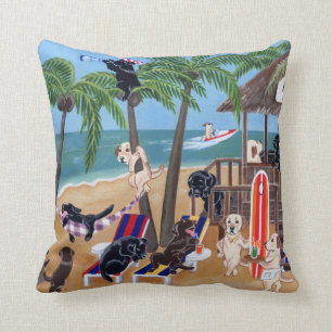 Island Summer Vacation Labradors Throw Pillow