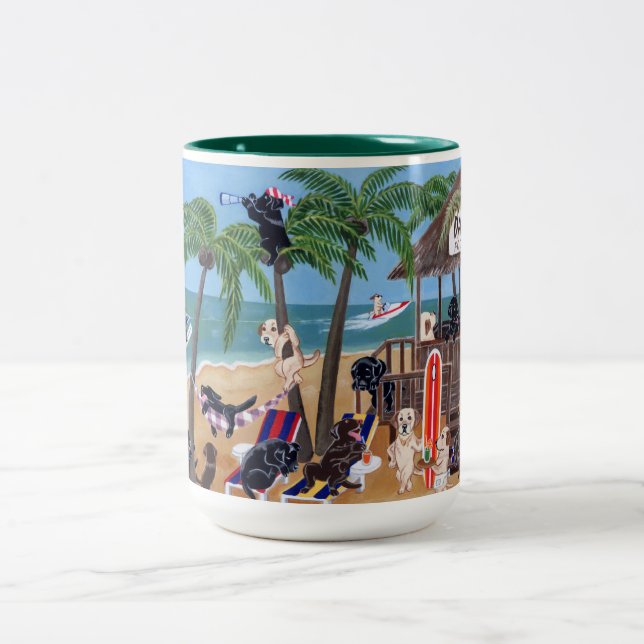 Island Summer Vacation Labradors Two-Tone Coffee Mug (Center)