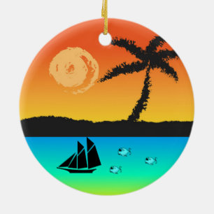 Island Sunset Ceramic Ornament