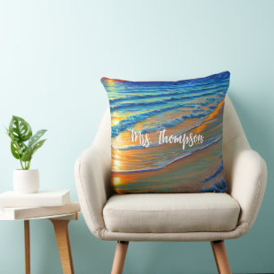 Island Sunset with Personalized Name Throw Pillow
