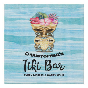 Island Tiki Bar Monogrammed Faux Canvas Print