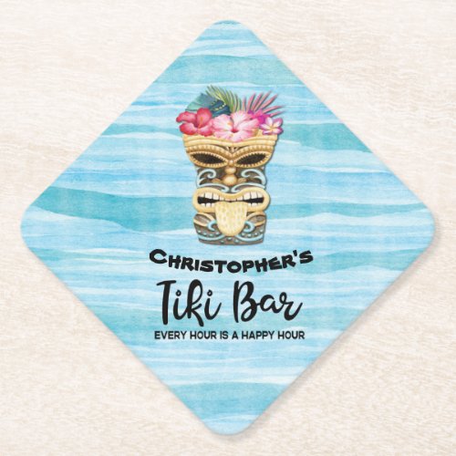 Island Tiki Bar Monogrammed Party Paper Coaster