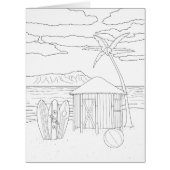 Island Tiki Hut Adult Coloring Big Card (Front)