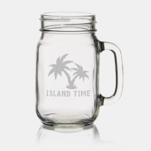 Island Time Art Mason Jar W/ Handle