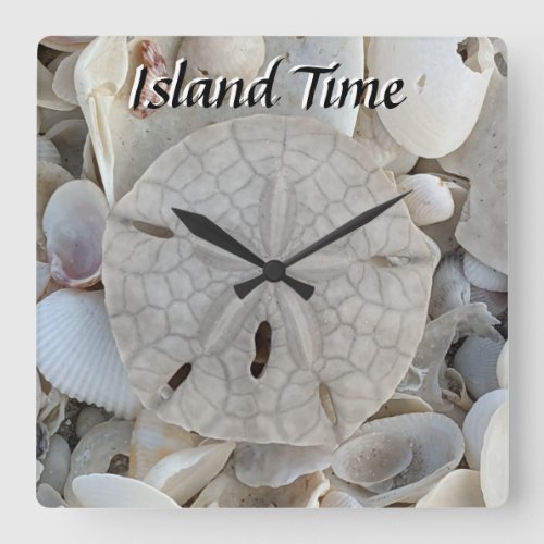 Island Time sand dollar beach Square Wall Clock