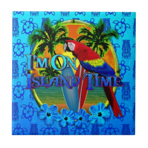 Island Time Sunset And Tikis Ceramic Tile