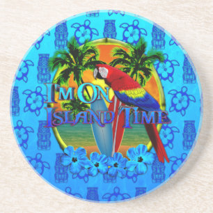 Island Time Sunset And Tikis Coaster