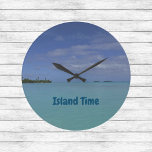 Island Time Tropical Beach Clock<br><div class="desc">Island time is when the azure sky meets the turquoise water and cares start to melt away. This tropical timepiece will remind you of sunny days, refreshing breezes, and warm water no matter what time of year. A great gift for the island lover or for your own decor to add...</div>