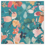 ISLAND TIME Watercolor Tropical Floral on Teal Fabric