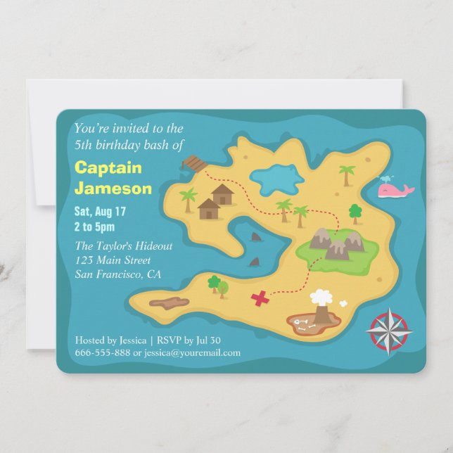 Island Treasure Map, Pirate Birthday Party Invitation (Front)