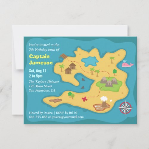 Island Treasure Map Pirate Birthday Party Invitation