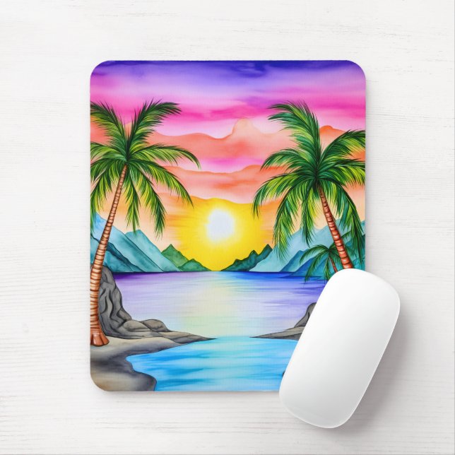 Island Tropical Beach Sunset Mouse Pad (With Mouse)