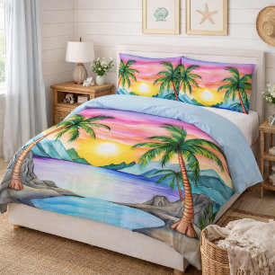Island Tropical Beach Sunset Pillow Case