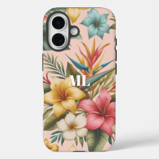 Island Tropical Flowers Monogram Design iPhone 16 Case