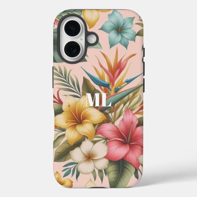 Island Tropical Flowers Monogram Design Case-Mate iPhone Case (Back)