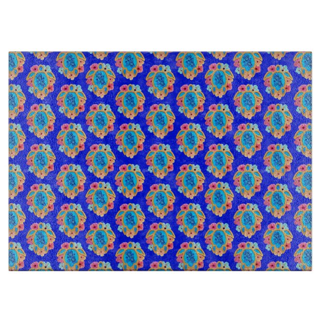 Island Tropical Sea Turtles Floral Cutting Board (Front)