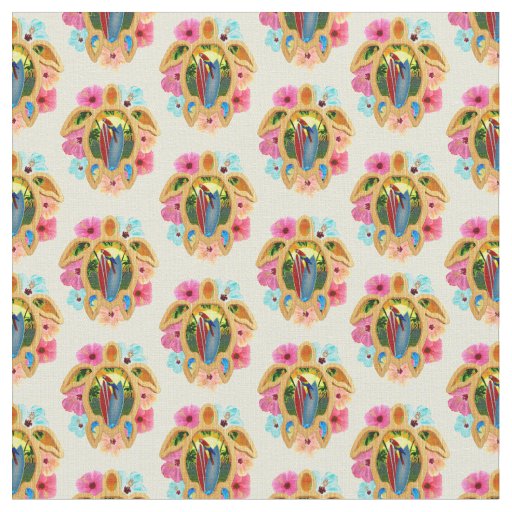 Island Tropical Sea Turtles Floral Fabric
