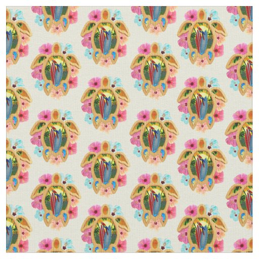 Island Tropical Sea Turtles Floral Fabric