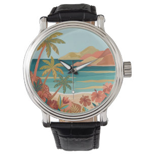 Island Tropical Watch - Coral & Gold Palm Design