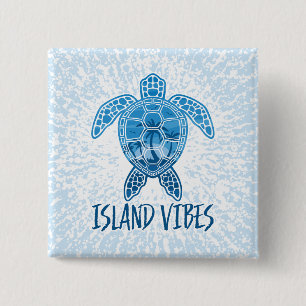 Island Vibes Tropical Sunset Sea Turtle Design Button