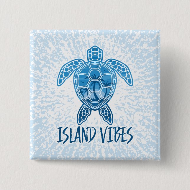Island Vibes Tropical Sunset Sea Turtle Design Button (Front)