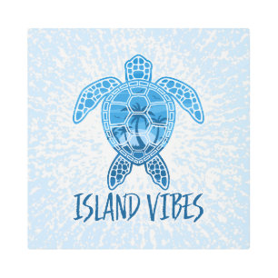 Island Vibes Tropical Sunset Sea Turtle Design Metal Print