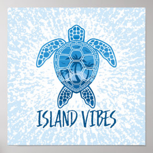 Island Vibes Tropical Sunset Sea Turtle Design Poster