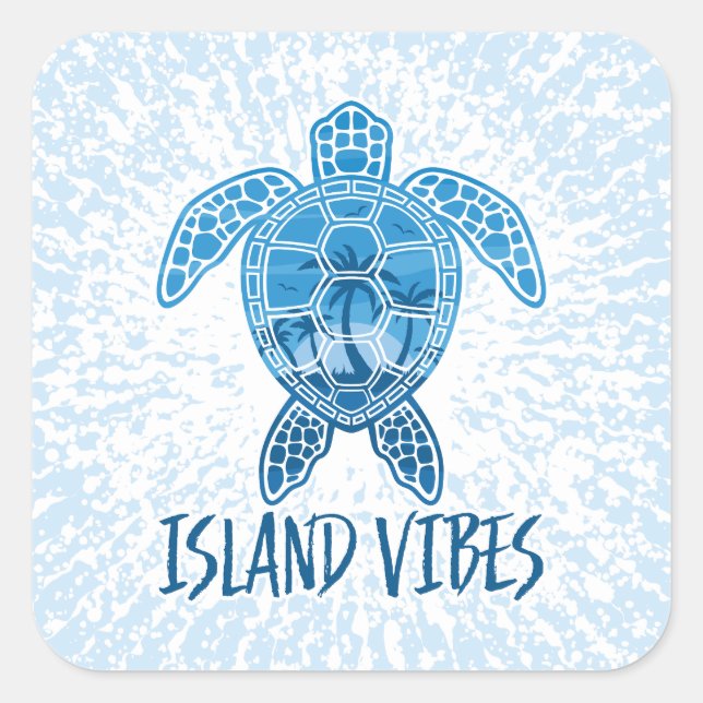 Island Vibes Tropical Sunset Sea Turtle Design Square Sticker (Front)