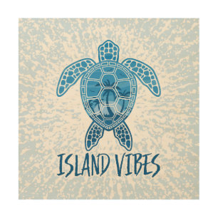 Island Vibes Tropical Sunset Sea Turtle Design Wood Wall Art