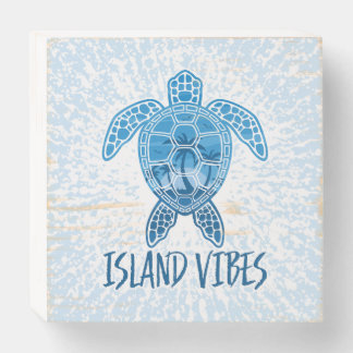 Island Vibes Tropical Sunset Sea Turtle Design Wooden Box Sign