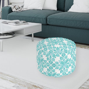 Island Vintage Hawaiian Tropical Leaves Aqua Pouf