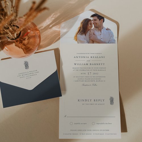 Island Vintage Pineapple Photo Wedding All In One Invitation