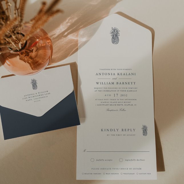 Island Vintage Pineapple Wedding All In One Invitation (Creator Uploaded)