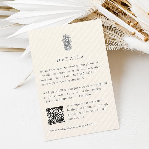 Island Vintage Pineapple Wedding Details QR Code Enclosure Card