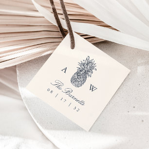 Island Vintage Pineapple Wedding Monogram Favor Tags