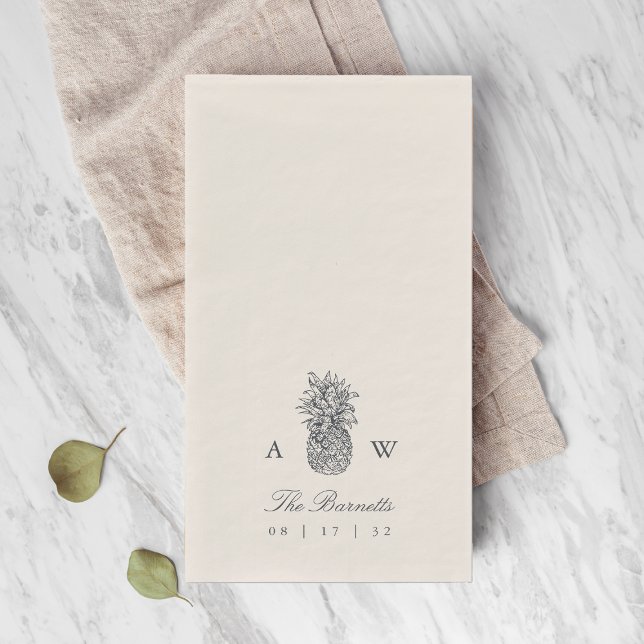 Island Vintage Pineapple Wedding Monogram Paper Guest Towels (Creator Uploaded)