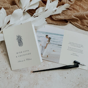 Island Vintage Pineapple Wedding Photo Letterpress Thank You Card