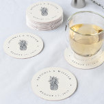 Island Vintage Pineapple Wedding Round Paper Coaster<br><div class="desc">A perfect match for summer,  tropical,  Hawaii or southern weddings,  our island chic wedding design features a vintage style pineapple illustration with your names and wedding date in elegant smoky navy blue lettering on a warm ecru background. Coordinates with our Island Vintage Pineapple wedding collection.</div>