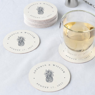 Island Vintage Pineapple Wedding Round Paper Coaster