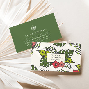Island Vintage Tropical Hibiscus & Monstera Leaf Business Card
