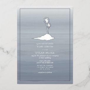 Island Wedding Chambray Watercolor Foil Invitation