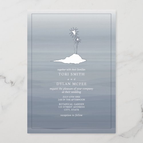 Island Wedding Chambray Watercolor Foil Invitation