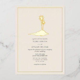 Island Wedding Off White Cream Foil Invitation