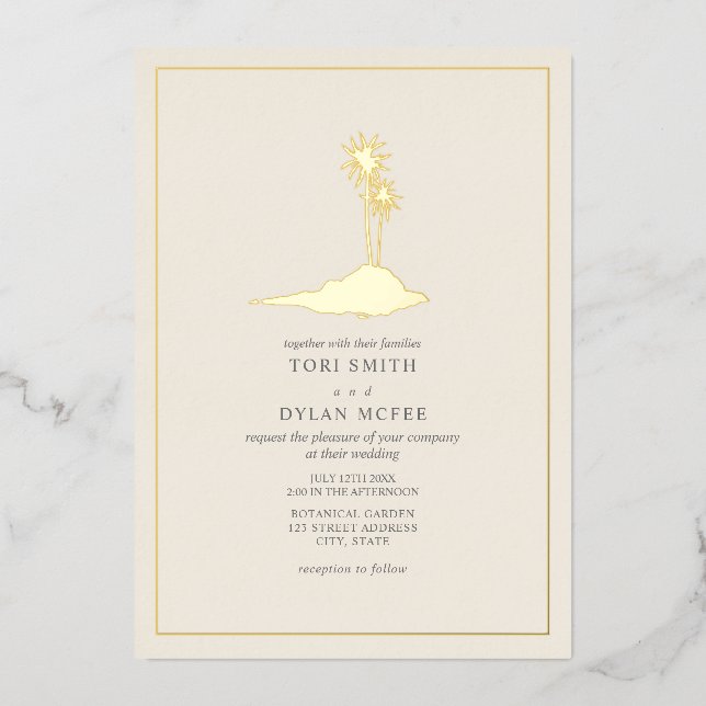 Island Wedding Off White Cream Foil Invitation (Front)