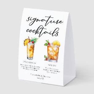 Island Wedding Signature Cocktails Menu Paper Table Tent