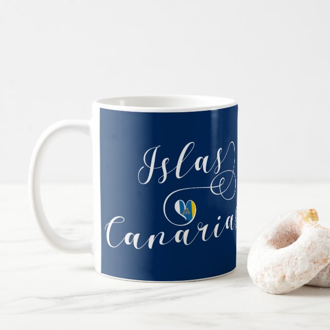 Islas Canarias, Canary Islands Flag Heart Coffee Mug (With Donut)